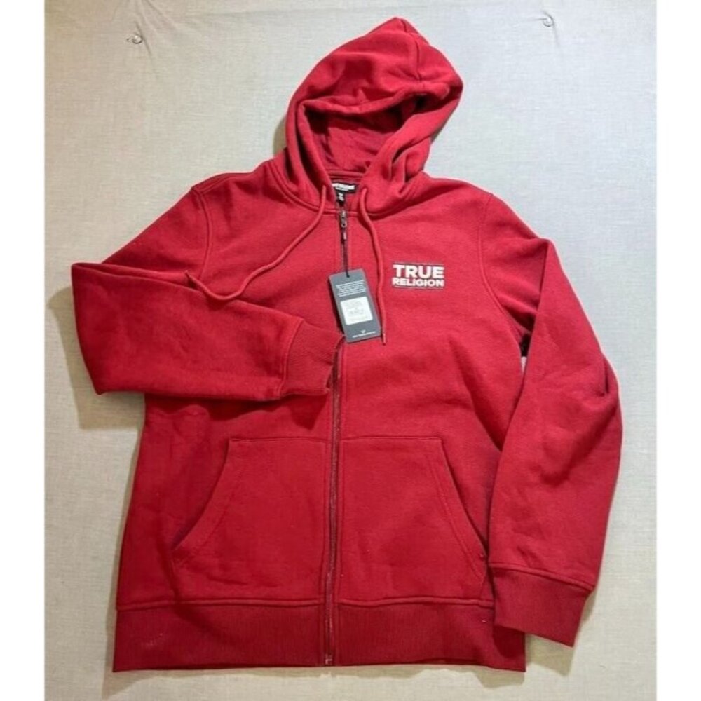 True Religion‎ Sweatshirt Adult Medium Red Full Zip Long Sleeves Hoodie Mens.